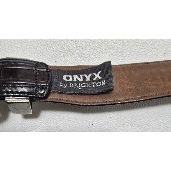Onyx By Brighton Leather Belt 36 Black/Brown Braided Pinion Hills Inlay 12200 - Picture 6 of 8